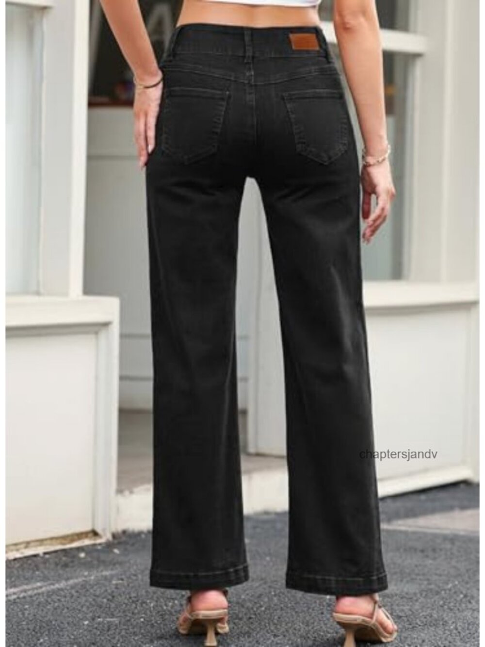 High Waisted Straight Leg Jeans with Dual Button Closure and Welt Pockets - Picture 4 of 6